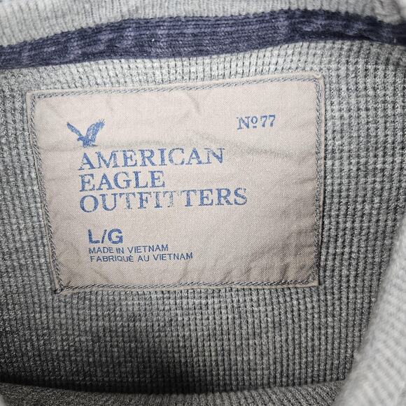 Vintage American Eagle Thermal Shirt Mens Large Y2K Gray Waffle Knit Layering - Picture 3 of 7